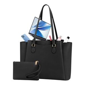 RAINSMORE Women’s Laptop Bag Work Tote Bag Purse Vegan Leather Black